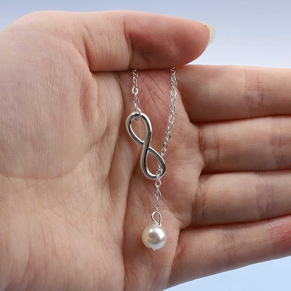 Boho Pearl Infinity Necklace Silver Y