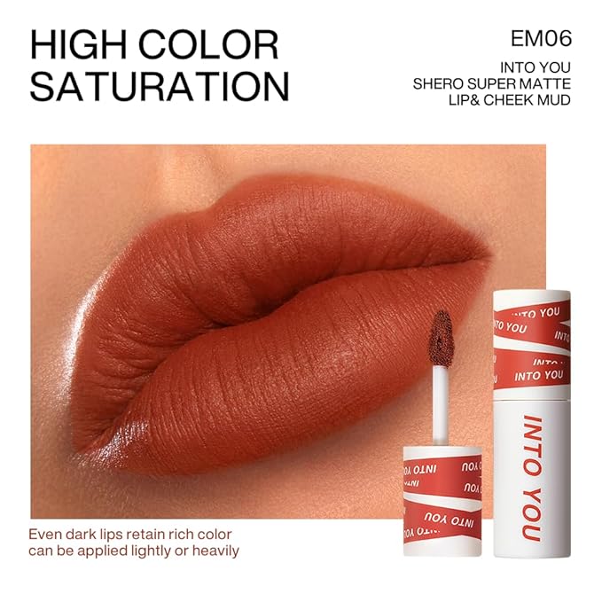 INTO YOU Matte Lipstick, Super Stay Lipstick for Women, Waterproof, Long Lasting Lipstick, High Impact Lipcolor with Lightweight Lip Mud Texture, Dual-use for Lips and Cheek, Red Lipstick (EM06)