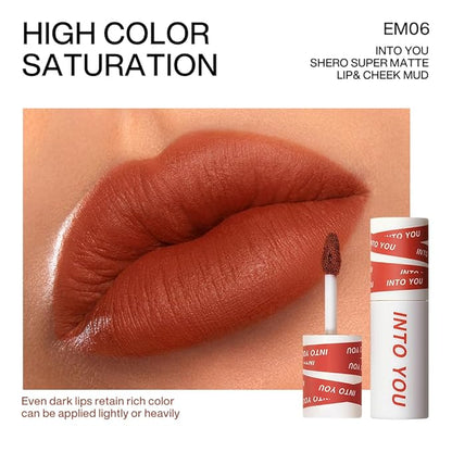 INTO YOU Matte Lipstick, Super Stay Lipstick for Women, Waterproof, Long Lasting Lipstick, High Impact Lipcolor with Lightweight Lip Mud Texture, Dual-use for Lips and Cheek, Red Lipstick (EM06)