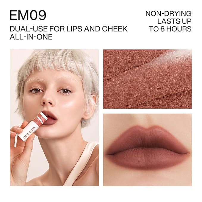 INTO YOU Matte Lipstick, Super Stay Lipstick for Women, Waterproof, Long Lasting Lipstick, High Impact Lipcolor with Lightweight Lip Mud Texture, Dual-use for Lips and Cheek, Brown Lipstick (EM09)