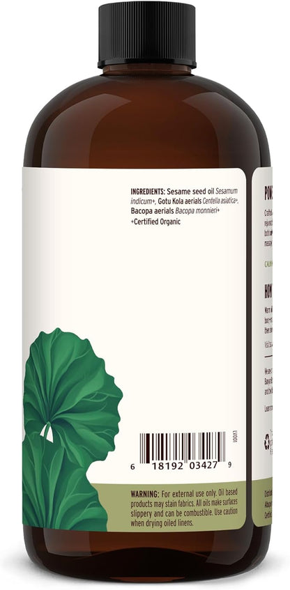 Banyan Botanicals Brahmi Oil with Sesame – Organic Ayurvedic Massage Oil with Gotu Kola and Bacopa ­­– Calming Massage Oil for Focus & Relaxation – 24 oz – Non GMO Sustainably Sourced Abhyanga Oil
