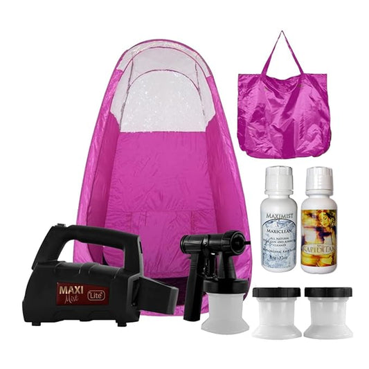 MaxiMist Spray Tan Machine with Tent - HVLP Airbrush Tanning Kit & Booth, Sunless Spray Tan Machine for Home, Maximist Lite Plus - Pink