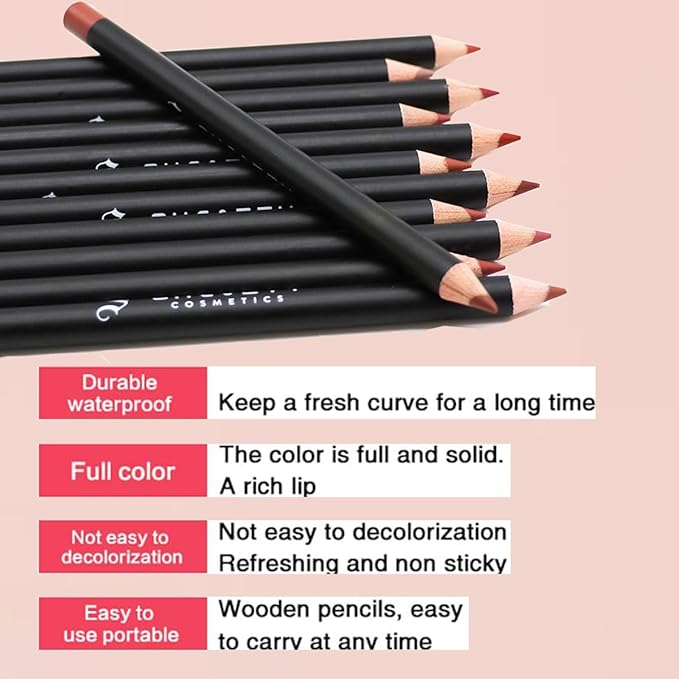 12 Colors Matte Lip Liner Set,Long Lasting Nude Set,Long