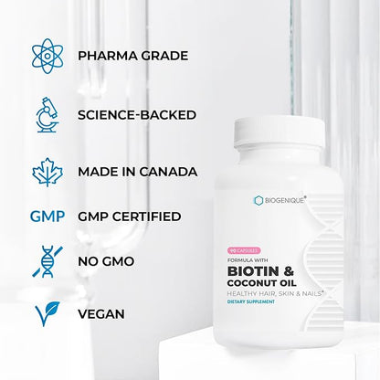 High Potency Biotin Supplement - Vegan Vitamin B7 Formula with Creatine and Coconut Oil - Healthier Skin, Nails & Hair and Keratin Support - Non-GMO & Gluten Free - 2500 mcg
