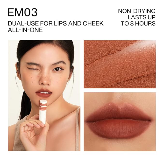 INTO YOU Matte Lipstick, Super Stay Lipstick for Women, Waterproof, Long Lasting Lipstick, High Impact Lipcolor with Lightweight Lip Mud Texture, Dual-use for Lips and Cheek, Brown Lipstick (EM03)