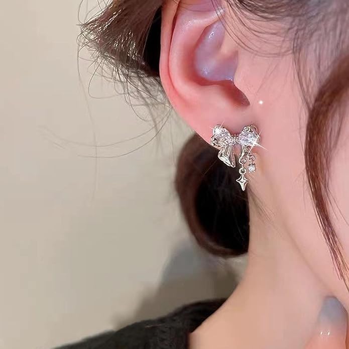 Vintage Crystal Bow Earrings Black Onyx