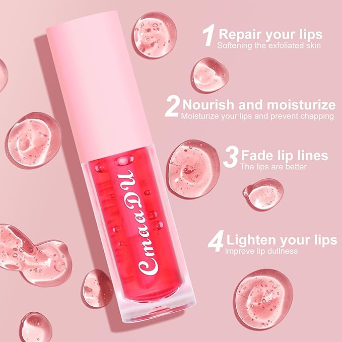 Plumping Lip Oil Set, Clear Lip Gloss for Lip Care, Fruit Flavour Hydrating Lip Glow Oil Toot Lip Oil, Nourishing, Non-sticky