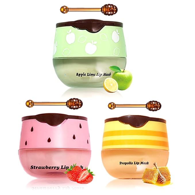 3Pcs Honey Lip Balm Honey Pot, Exfoliator,