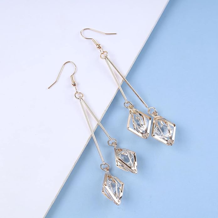 Vintage Crystal Dangle Earrings Long Bar