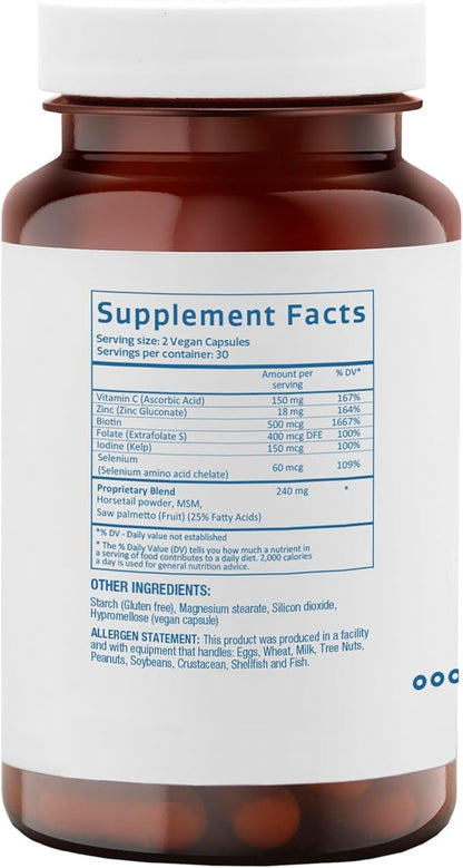 Hair Growth + Nails Vitamin | Zinc, Biotin, B-Vitamins and Kelp | Reduces Hair Loss and thinning | Hair Growth Complex Supplement for Women | Extra Strength | 60 Capsules