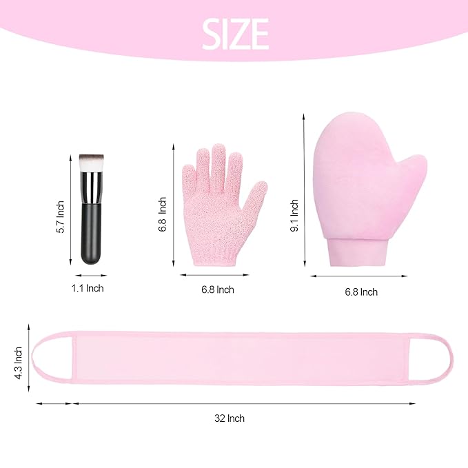 UNIMEIX 4 Pack Self Tanning Mitt Applicator Kit Set Self Tan Back Applicator with Self Tanning Glove for Self Tan Mitt Mini Self Tan Glove and Sunscreen Brush (Pink)
