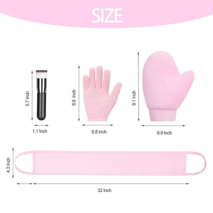 UNIMEIX 4 Pack Self Tanning Mitt Applicator Kit Set Self Tan Back Applicator with Self Tanning Glove for Self Tan Mitt Mini Self Tan Glove and Sunscreen Brush (Pink)