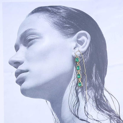 Vintage Crystal Emerald Threader Earrings Emerald Square Stud