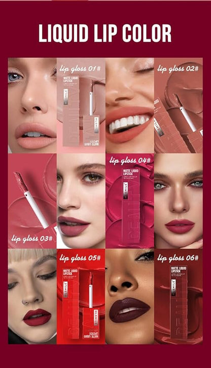 Matte Liquid Lipstick, Matte Velvet Lip Gloss, Lip Makeup Gift for Women (6 set)
