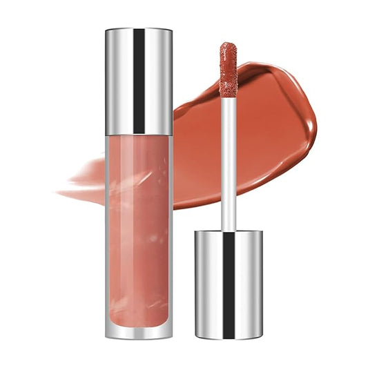 Magic Lip Gloss Plumper, Peach Silky Plumping Lip Gloss Tint, Long-lasting Marble Liquid Lipstick, Hydrating Non-Sticky Lip Oil, Moisturizing Plumping Lip Gloss