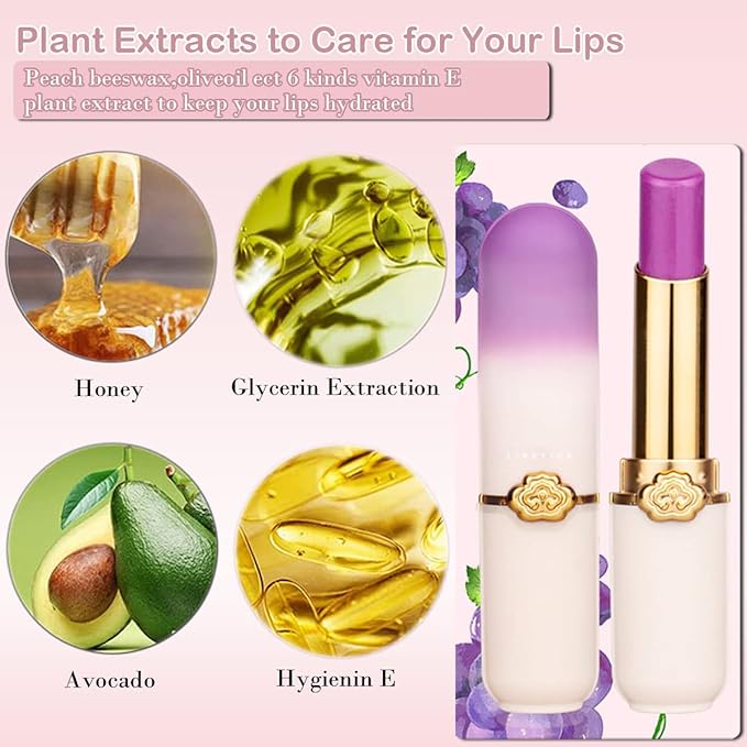 3 Pcs Color Changing Lipstick Queen Peach Aloe Grape,PH Mood Lip Balm Tinted Long Lasting Labiales Lip Plumper Gloss Magic Lip Stain Moisturize Lipstick Set for Women （Peach+Aloe+Grape）