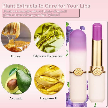 3 Pcs Color Changing Lipstick Queen Peach Aloe Grape,PH Mood Lip Balm Tinted Long Lasting Labiales Lip Plumper Gloss Magic Lip Stain Moisturize Lipstick Set for Women （Peach+Aloe+Grape）