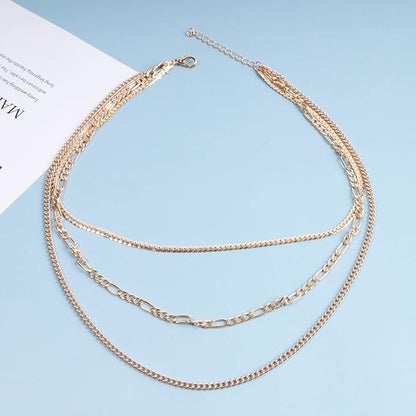 Punk Layered Figaro Chain Necklace Gold