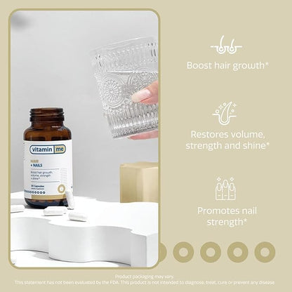 Hair Growth + Nails Vitamin | Zinc, Biotin, B-Vitamins and Kelp | Reduces Hair Loss and thinning | Hair Growth Complex Supplement for Women | Extra Strength | 60 Capsules