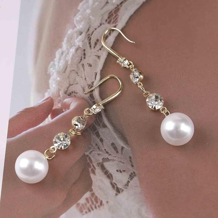 Vintage Crystal Pearl Dangle Earrings Long