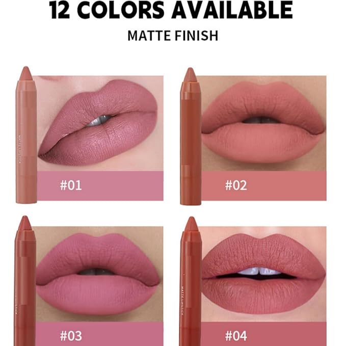 MAEPEOR Matte Lip Crayon Set 6PCS Smooth Velvety Lip Liner Pencils Set Waterproof Long Wear Lipstick Crayon Pen Kit (Set 01)