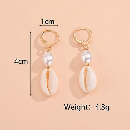 Boho Shell Drop Earrings Vintage Gold