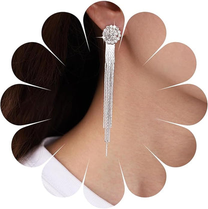 Vintage Crystal Chandelier Dangle Earrings Rhinestone Tassel Chain