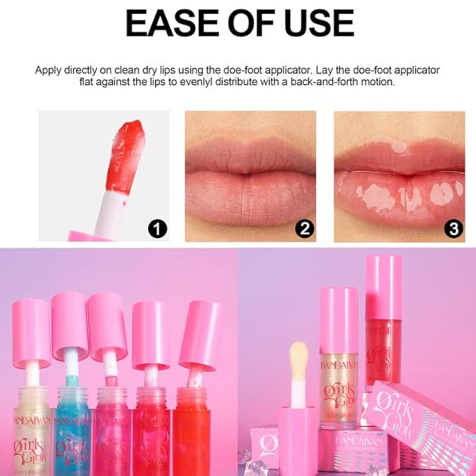 Jelly Lip Oil Gloss, Hydrating Moisturizing Plumping Lip Gloss,