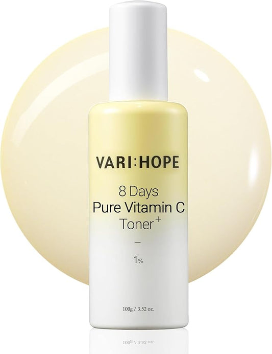 8 Days Pure Vitamin C Toner (3.5oz) - Hydrating, Mildly Acidic, Soothing Toner. Korean Skin Care. Stabilized Vitamin C, Kakadu Plum, Beta-Glucan.