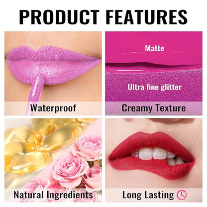 Oulac Matte Liquid Pink Lipstick for Women, Long Lasting Lipstick Waterproof Lip Stain, No Transfer, Creamy High Pigmented Formula with Rose Oil, Vegan & Cruelty-Free M28
