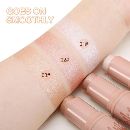 Cream Highlighter Stick, Shimmer Brightener Makeup Stick, Blendable for Women