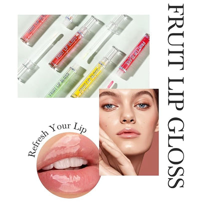 Plumping Lip Oil Set, Clear Lip Gloss for Lip Care, Fruit Flavour Hydrating Lip Glow Oil Toot Lip Oil, Nourishing, Non-sticky