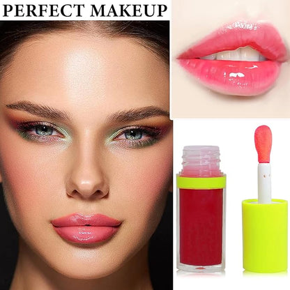 Lip Plumping Lip Gloss,Big Brush Head Lip Oil Hydrating Nourishing & Smooth Glossy Lip Glow Oil,Moisturizing Tinted Lip Gloss Lip Balm Shiny and Vegan Plumping Lip Tint Care(#04 Blood Rose)