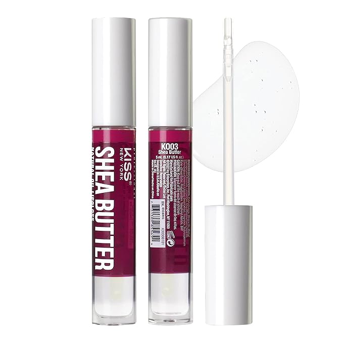 Kiss New York 3 PACK Lip Oil Gloss, Hydrating Non-Sticky Lip Oil, 100% Natural Oil Clear Lip Gloss, Lightweight Lip Moisturizer (Rosegold & Shea Butter & Jojoba)