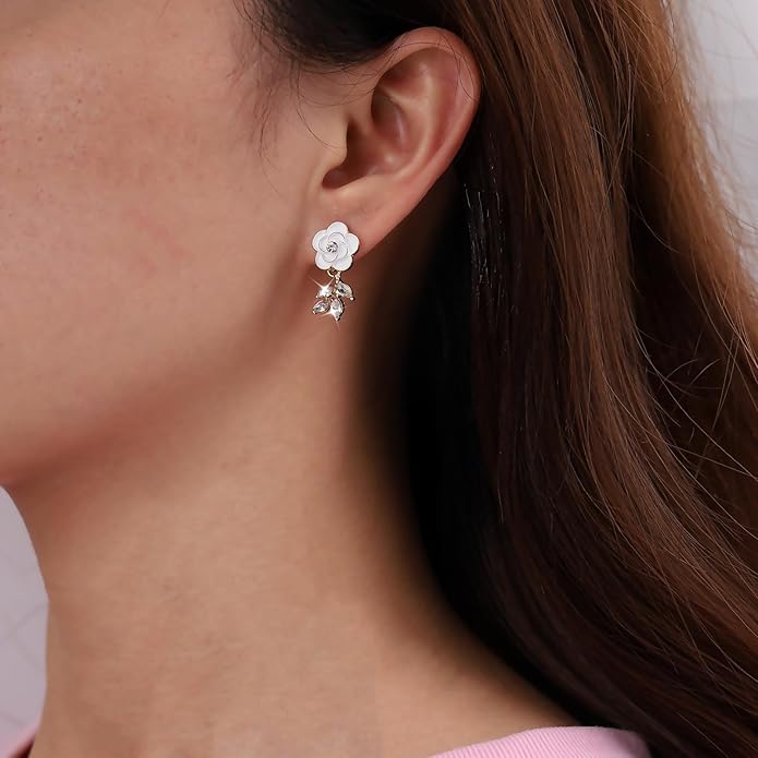 Vintage Crystal Flower Earrings Rhinestone Leaf