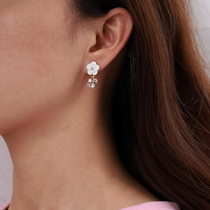 Vintage Crystal Flower Earrings Rhinestone Leaf