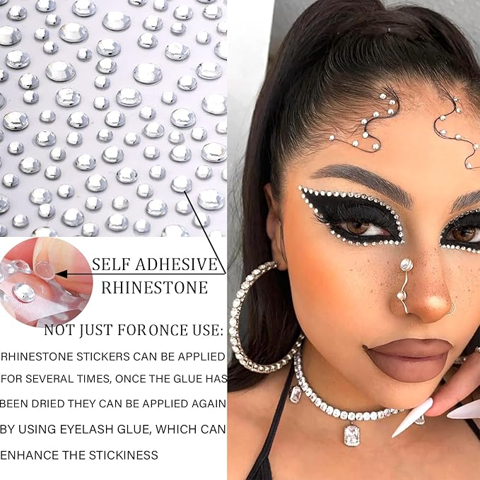 12 Sheets Self Adhesive Rhinestones for Makeup Eyes Rhinestone Stickers