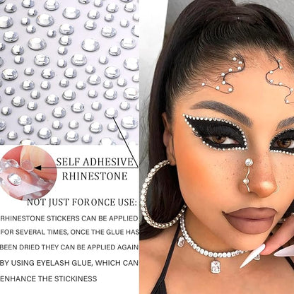 12 Sheets Self Adhesive Rhinestones for Makeup Eyes Rhinestone Stickers