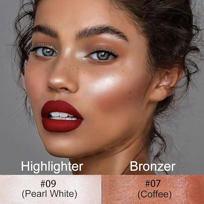 Kaely 2Pcs Cream Contour Highlighter Stick Kit,Bronzer Cheek Stick Waterproof,07+09