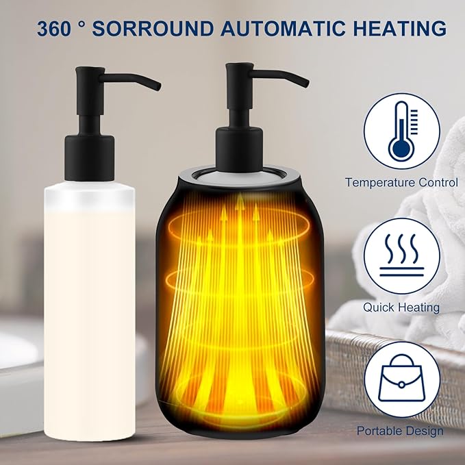 Massage Oil Heater Warmer,with ℃/℉ Switchable Display, Two Oil Dispenser Bottle，Constant Temperature,Body Oils Heater for Spa, Salon and Barber Shops,Black