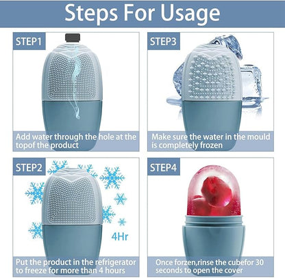 KOGITI Face Ice Roller & Mold - Beauty Facial Massage Tool for Puffiness Relief, Ice Cube Holder (Brush-Blue)