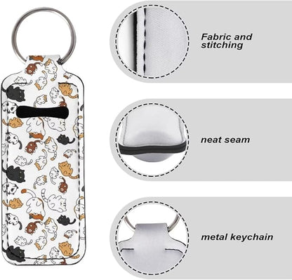 Bulopur Cartoon Cats Chapstick Holder Keychain Pouch Storage Storage