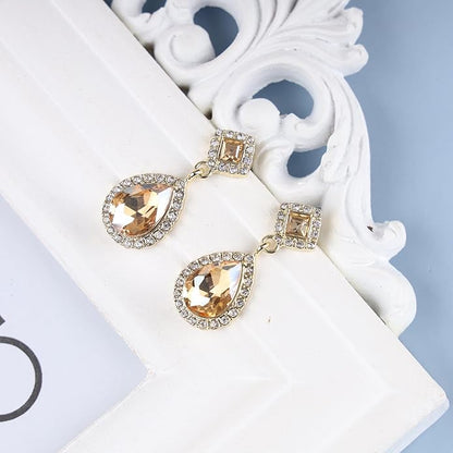 Vintage Crystal Teardrop Earrings Rhinestone Drop