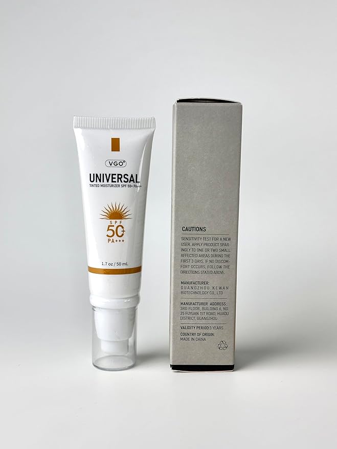 VGO Tinted Sunscreen for Face SPF 50, Hydrating Sun Essence Face Sunscreen Leaves No Sticky Feeling Travel Size Sunscreen Against UVA and UVB Rays 50ml / 1.7oz