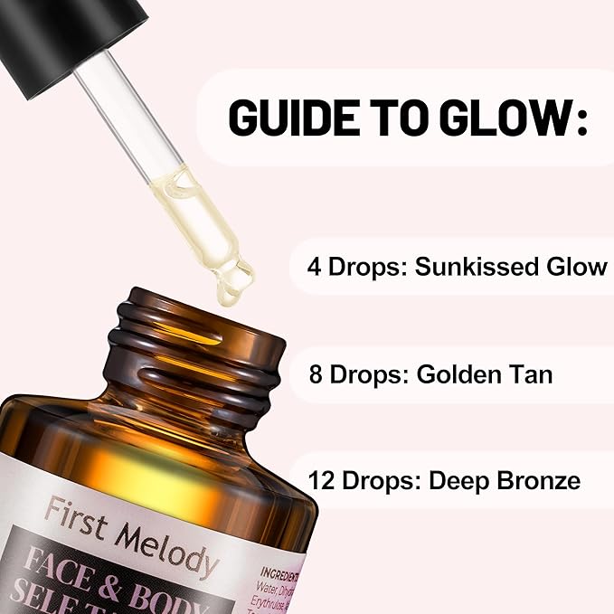 Face Tanning Drops to Add to Lotion,14 Day Long Lasting Effect Face Self Tanner Bronzing Drops, Natural Organic Ingredients, Quick Tan Drops