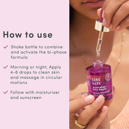 Sand & Sky Australian Glow Berries Plumping Glow Drops Serum with Vitamin C & Hyaluronic Acid - Fine Line Reducing, Brightness-Boosting, 1 fl oz