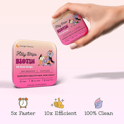 Biotin Oral Strips - Fast-Absorbing, Vegan, Non-GMO, Sugar-Free - Supports Healthy Hair, Skin, and Nails - Delicious Orange Flavor - 30 Count