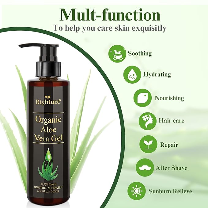 Aloe Vera Gel for Skin, Aloe Vera Gel Infused with Tea Tree Oil for Hydrating, Repair Skin, Organic Aloe Vera Gel Extract from Fresh Pure Aloe Vera for Sunburn Relief, Hair, Razor- 6.76 Fl Oz