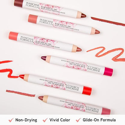Physicians Formula Rosé Kiss All Day Velvet Lipstick LIp Color Makeup, Red I Do | Dermatologist Tested, Clinicially Tested