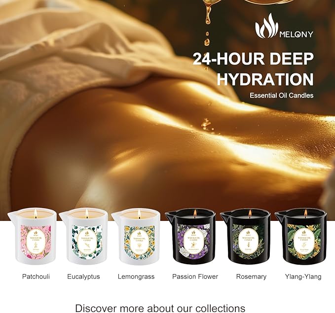MELONY Massage Oil Candles, Essential Oil+Soy Based, 8.1OZ/230g, Home Spa with Luxurious Body Oil & Lotion Candle, Intensive Skin Treatment Candle, Low Temp Body Safe Wax (Ylang - Ylang)